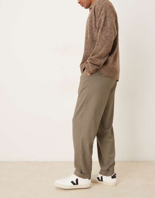 ASOS DESIGN smart relaxed tapered pants in grey melange texture with turnup, 3 of 5