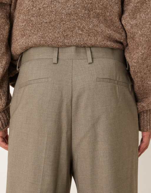 ASOS DESIGN smart relaxed tapered pants in grey melange texture with turnup, 4 of 5