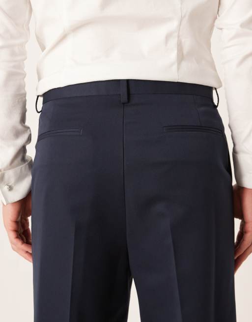ASOS DESIGN smart relaxed tapered pants in navy with front pleat, 5 of 5