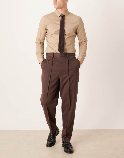 ASOS DESIGN smart relaxed tapered pants with pintuck in dark brown - view 1