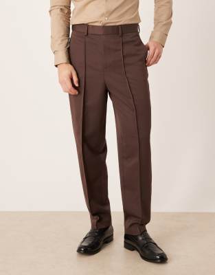 Asos Design Smart Relaxed Tapered Pants With Pintuck In Brown