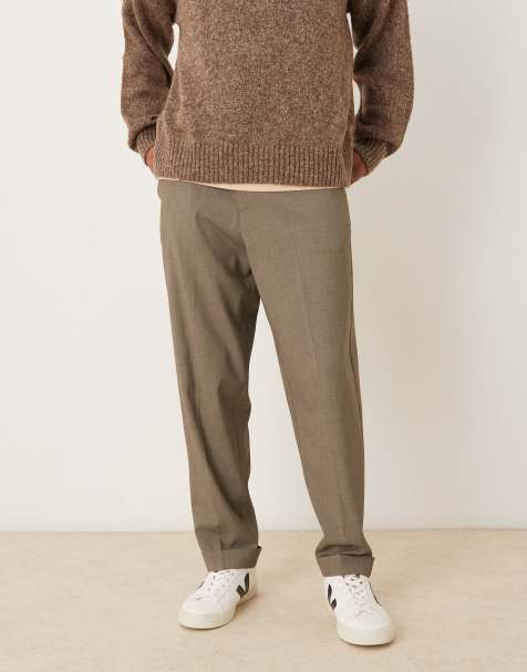 ASOS DESIGN smart relaxed tapered trousers in grey melange texture with turnup