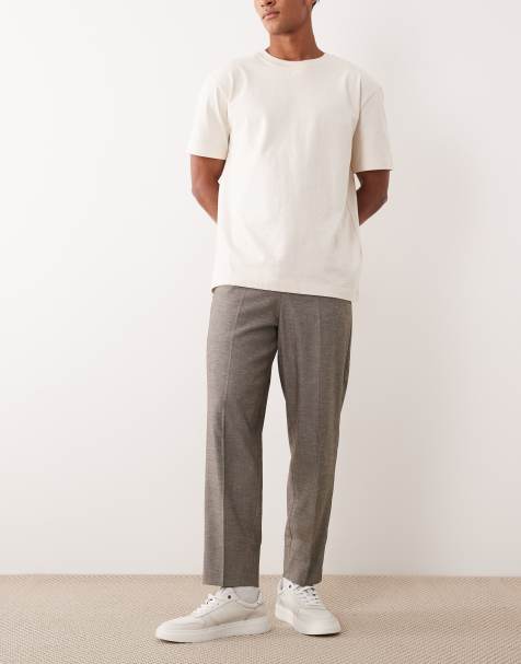 ASOS DESIGN smart relaxed tapered trousers in light grey herringbone