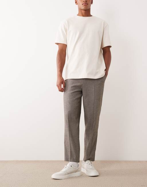 ASOS DESIGN smart relaxed tapered trousers in light grey herringbone, 3 of 5