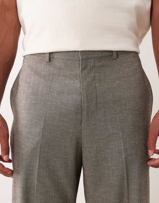 ASOS DESIGN smart relaxed tapered trousers in light grey herringbone, 5 of 5