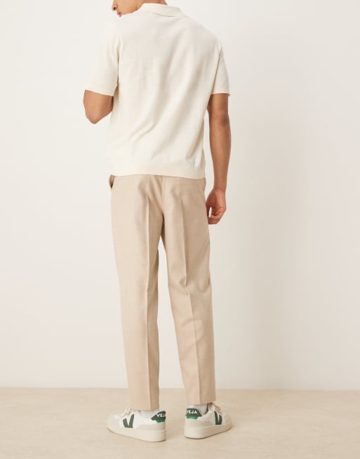ASOS DESIGN smart relaxed tapered trousers with front pleats in stone brushed fabric , 4 of 5