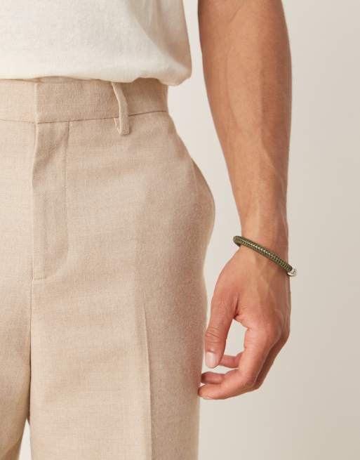 ASOS DESIGN smart relaxed tapered trousers with front pleats in stone brushed fabric 
