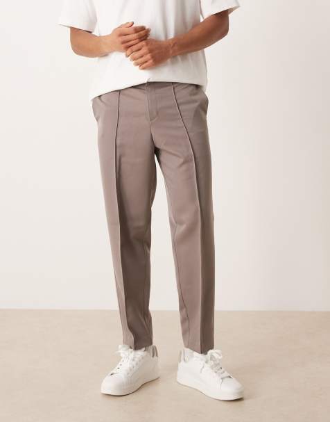 ASOS DESIGN smart relaxed tapered trousers with pintuck in brown