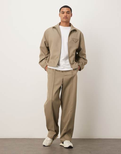 ASOS DESIGN smart relaxed track jacket in olive herringbone (part of a set), 2 of 5