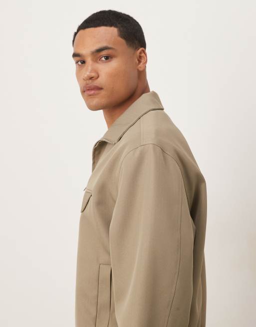 ASOS DESIGN smart relaxed track jacket in olive herringbone (part of a set), 4 of 5