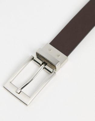 ASOS DESIGN smart reversible belt in brown and black faux leather with silver buckle