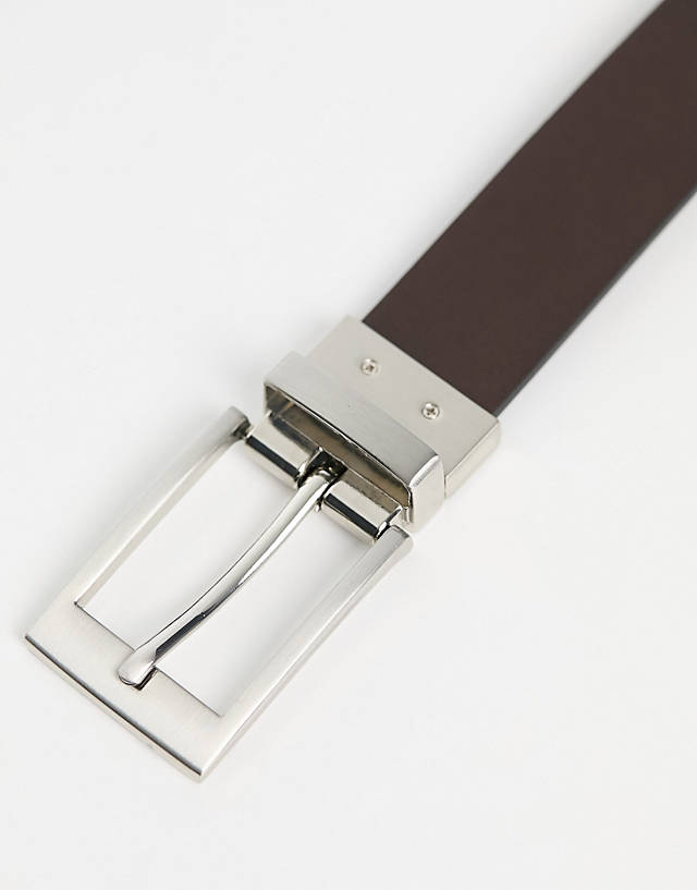 ASOS DESIGN - smart reversible belt in brown and black faux leather with silver buckle