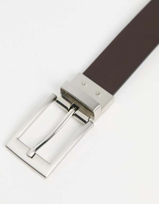 FhyzicsShops DESIGN smart reversible belt in brown and black faux leather with silver buckle