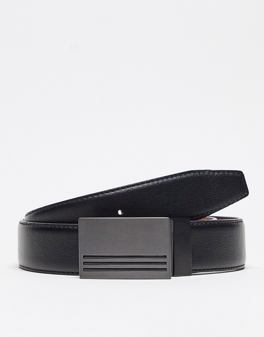 ASOS DESIGN Smart reversible belt with square buckle in black and brown