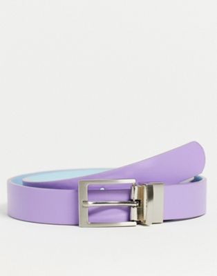 ASOS DESIGN Smart reversible faux leather belt in lilac and blue