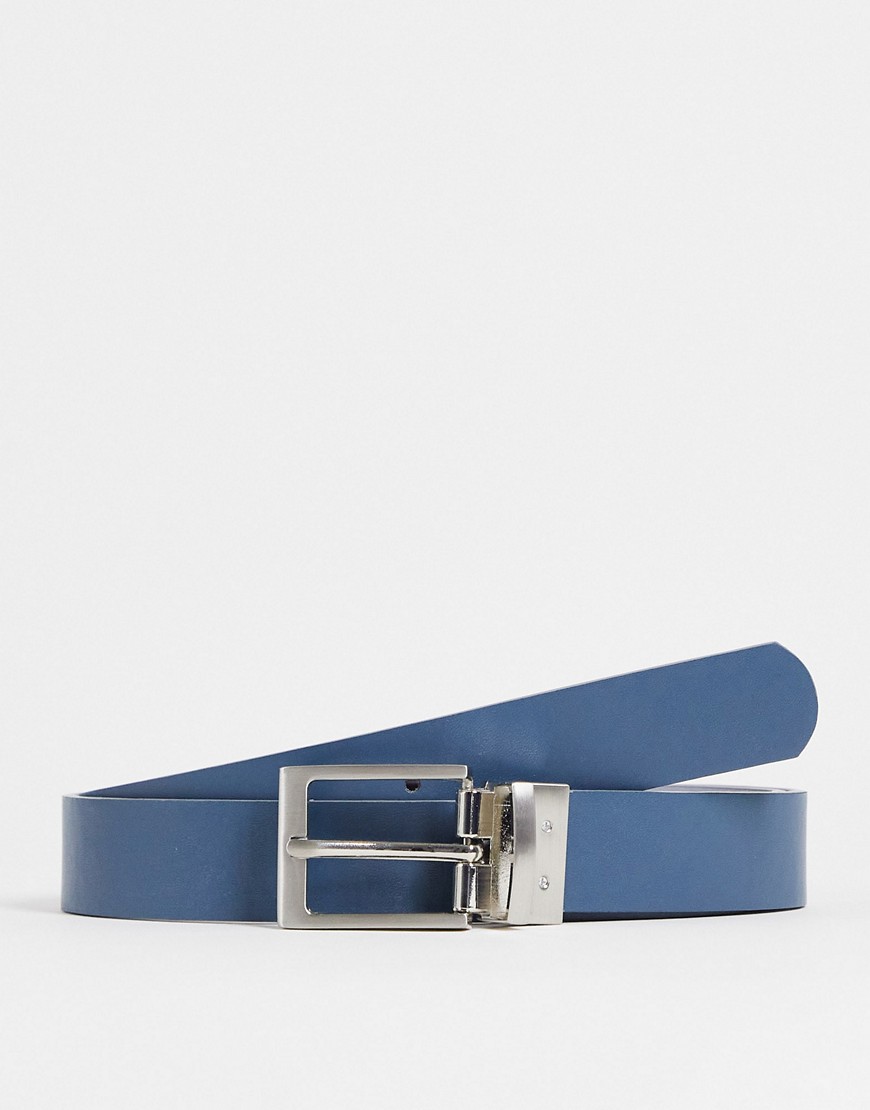 ASOS DESIGN smart revisable faux leather belt in navy and gray-Multi