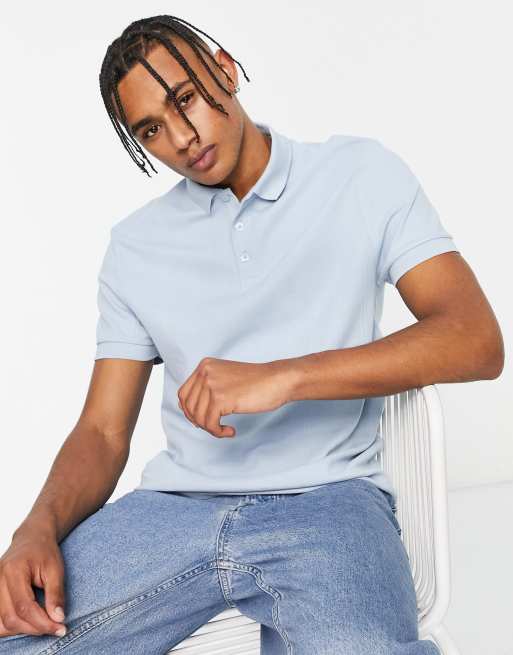 ASOS DESIGN smart rib polo in light blue