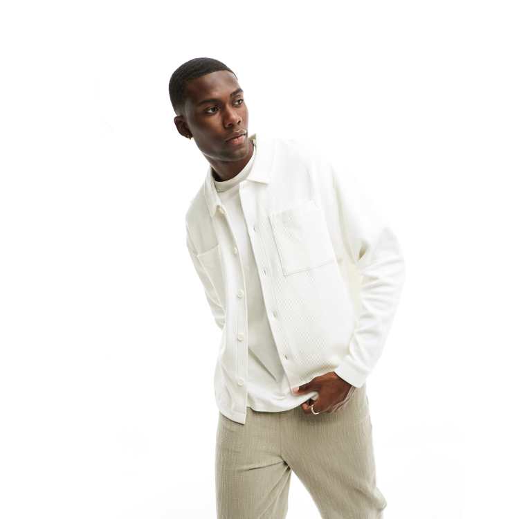 ASOS DESIGN smart ribbed jersey harrington jacket in cream