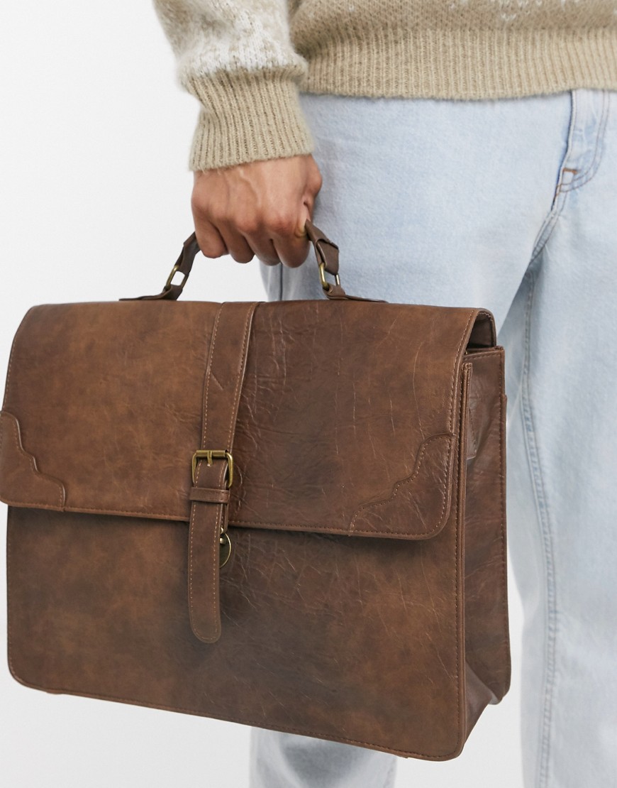 ASOS DESIGN - smart satchel-taske i vintage-gyldenbrunt imiteret læder