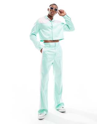Asos Design Smart Satin Bomber Jacket In Pink With Panels - Part Of A Set-green