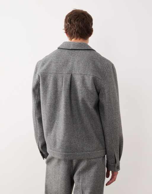 ASOS DESIGN smart set brused twill harrington jacket in charcoal, 3 of 5
