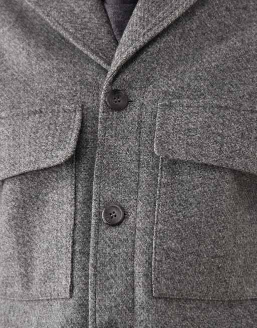 ASOS DESIGN smart set brused twill harrington jacket in charcoal, 5 of 5