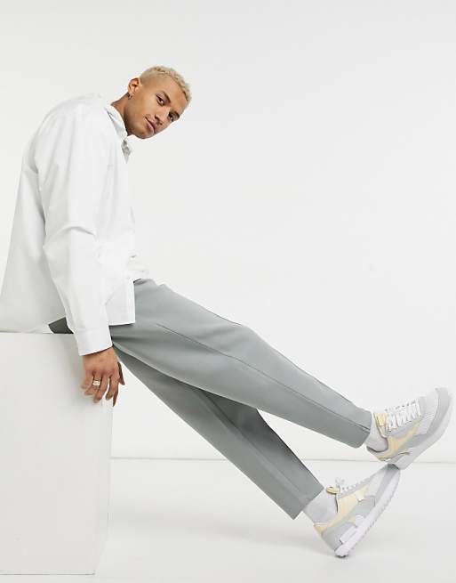 ASOS DESIGN smart set heavyweight tapered sweatpants with pin tucks & fixed hem in gray | ASOS