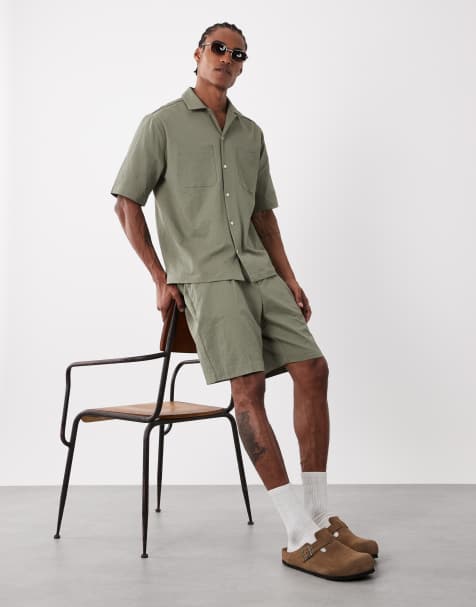 ASOS DESIGN smart set in khaki seersucker - view 1