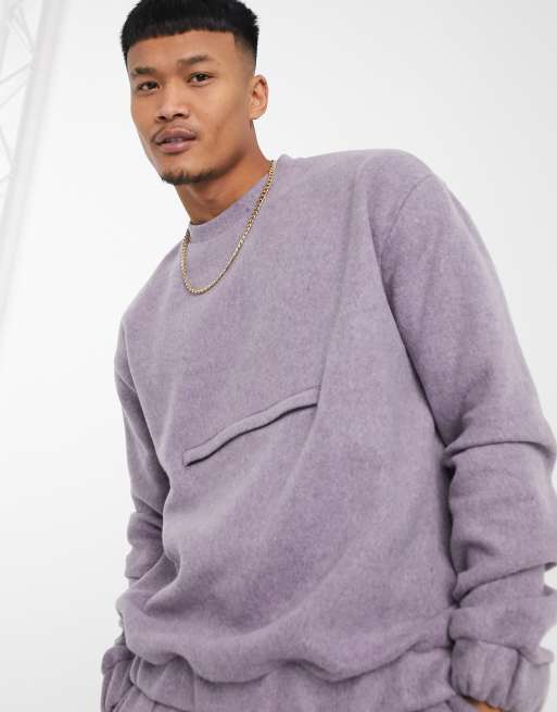 ASOS DESIGN smart set oversized sweatshirt in boiled wool look texture with front pocket