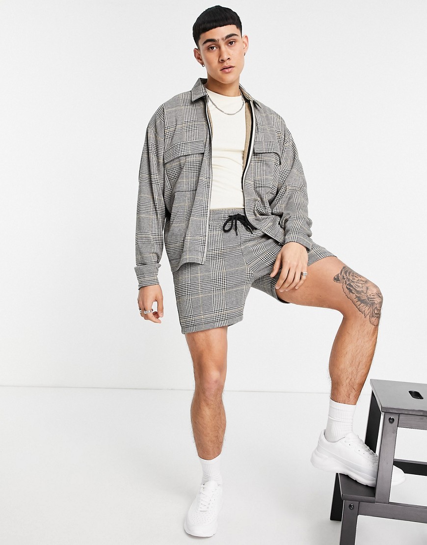 ASOS DESIGN smart set shorts in all over check-Grey