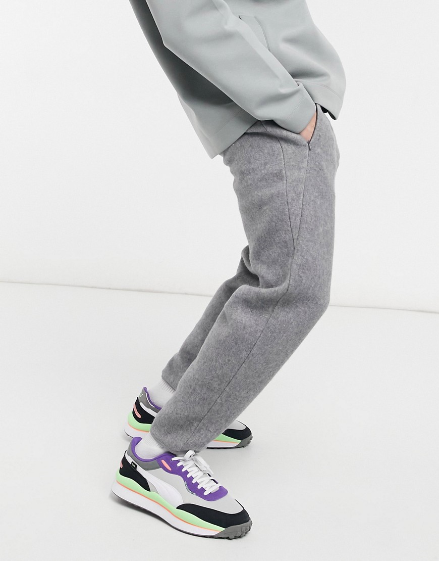 ASOS DESIGN smart set tapered sweatpants with fixed hem in wool look fabric with invisible zip pockets-Grey