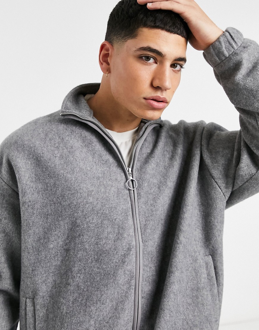 ASOS DESIGN smart set wool-look track jacket in gray melange-Grey