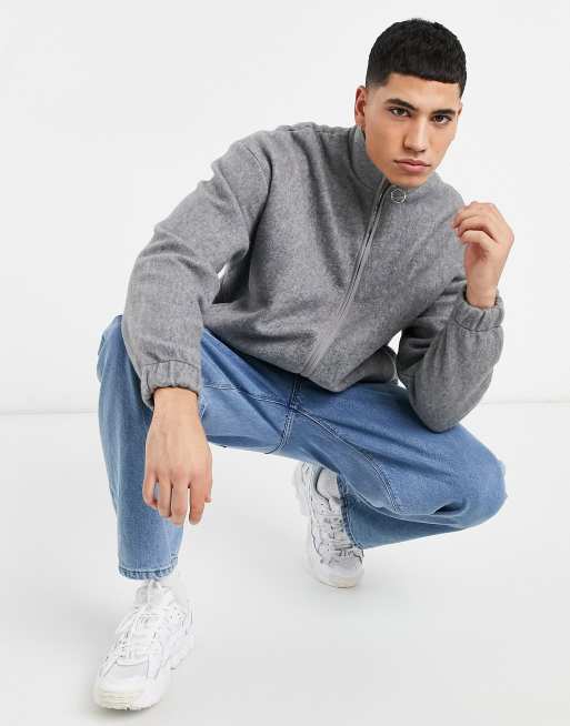 ASOS DESIGN smart set wool-look track jacket in gray melange