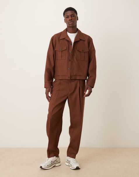 ASOS DESIGN smart shacket co-ord in brown - view 1