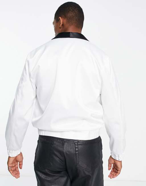 ASOS DESIGN smart shawl collar bomber jacket with pleats in white set