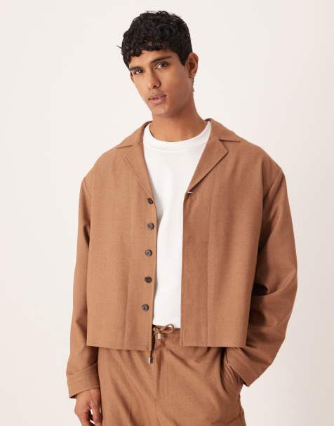 ASOS DESIGN smart shirt jacket in brown (Part of a set) - view 1