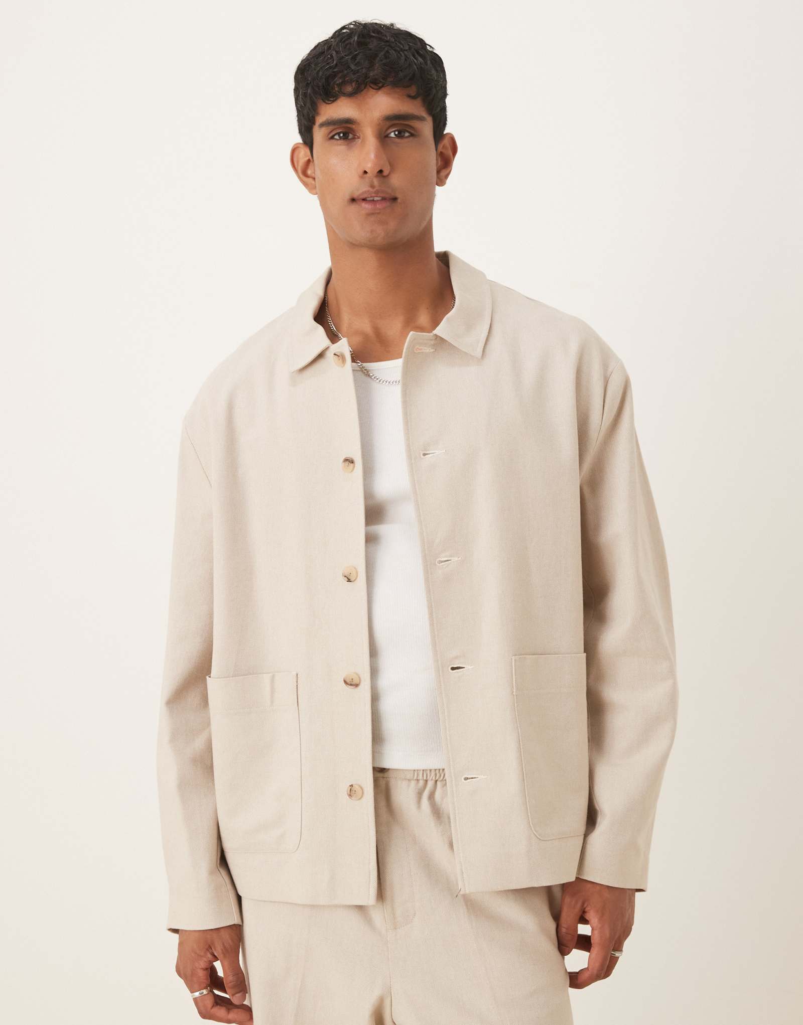 Элегантная рубашка-жакет ASOS DESIGN цвета экрю со льном - часть комплекта