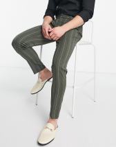 ASOS DESIGN smart skinny ankle grazer trouser in green stripe