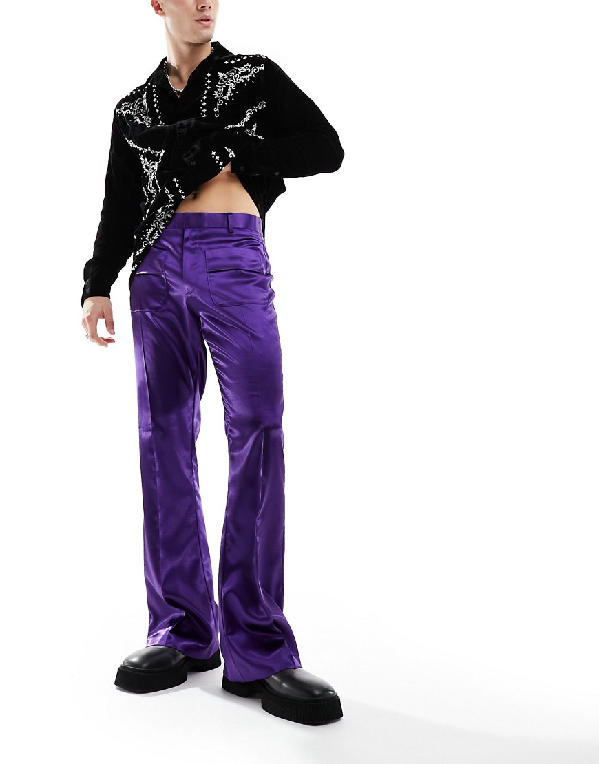 ASOS DESIGN smart skinny flare trousers in purple satin