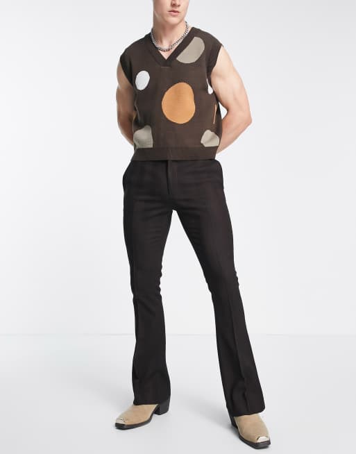 ASOS DESIGN smart skinny flared pants in chocolate wide wool mix herringbone