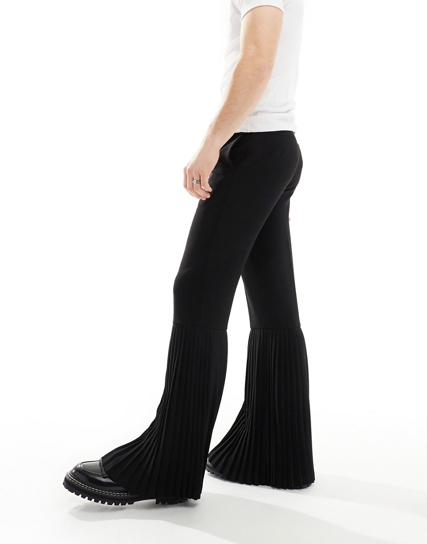 ASOS DESIGN smart skinny flared trousers with pleated hem in black