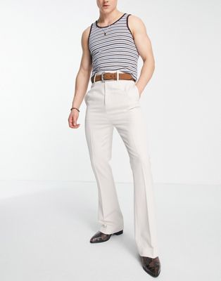ASOS DESIGN smart skinny high waist flared trousers in ecru