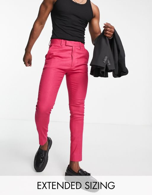 ASOS DESIGN smart skinny linen mix pants in bright pink
