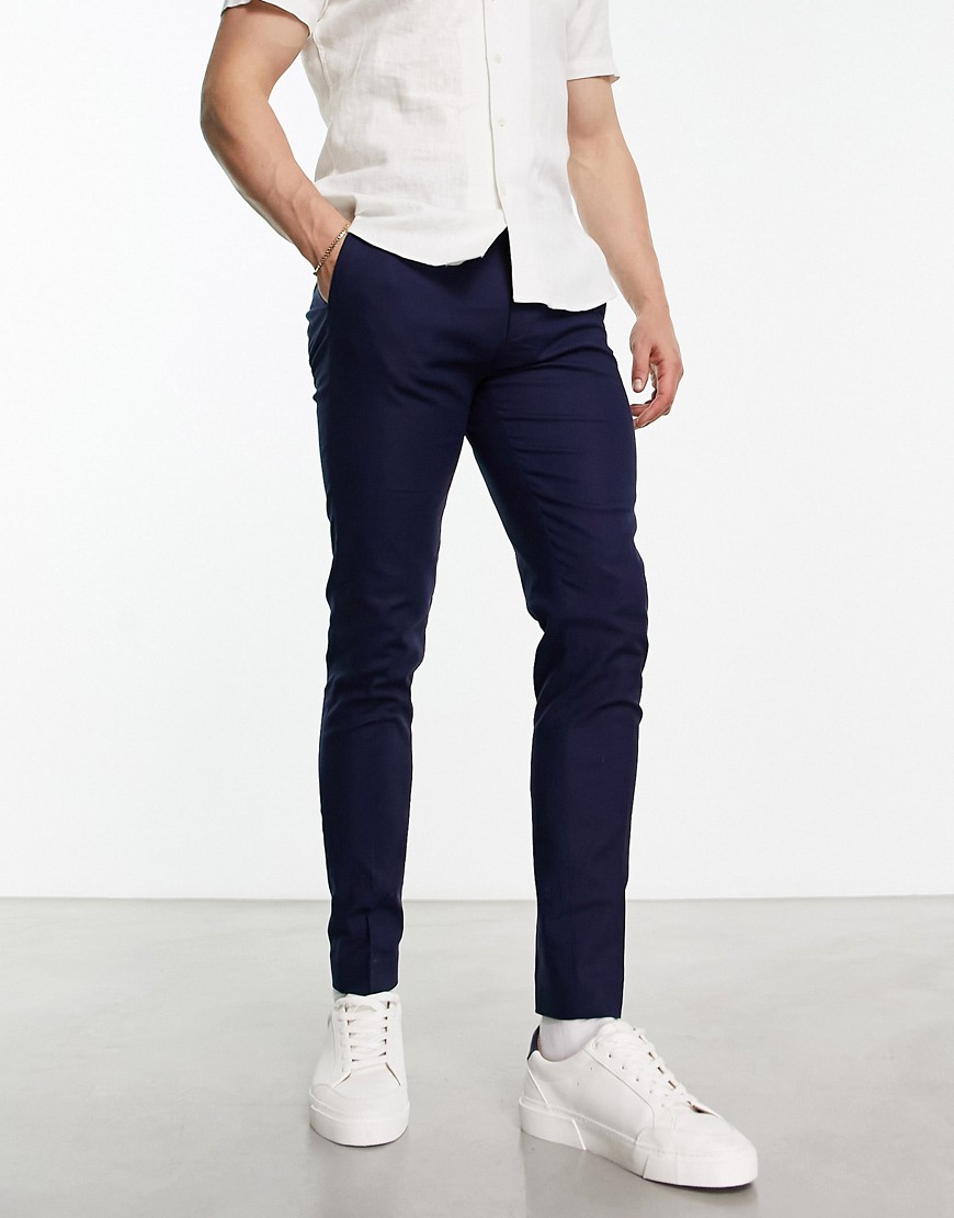 Asos Design Smart Skinny Linen Mix Pants In Navy