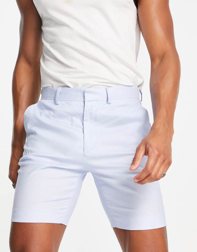 ASOS DESIGN smart skinny linen mix shorts in pastel blue