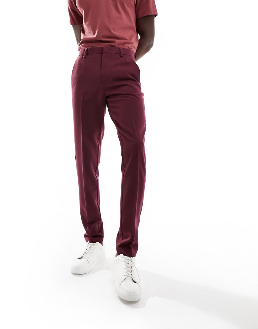 Asos Design Smart Skinny Pants In Burgundy-red