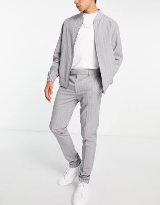 ASOS DESIGN SMART SKINNY PANTS IN GRAY GRID CHECK - PART OF A SET