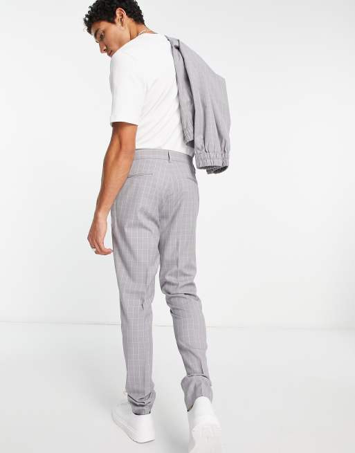 ASOS DESIGN smart skinny pants in gray grid check - part of a set, 2 of 4