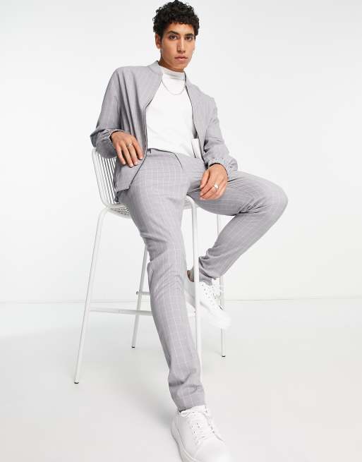 ASOS DESIGN smart skinny pants in grey grid check (part of a set), 4 of 4