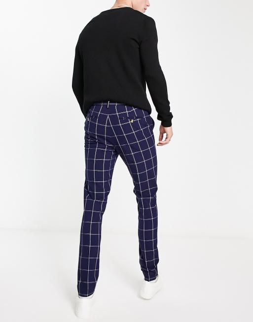 ASOS DESIGN smart skinny pants in navy window check, 3 of 4